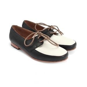 John Fluevog Black And White Lace Up Boat Shoes